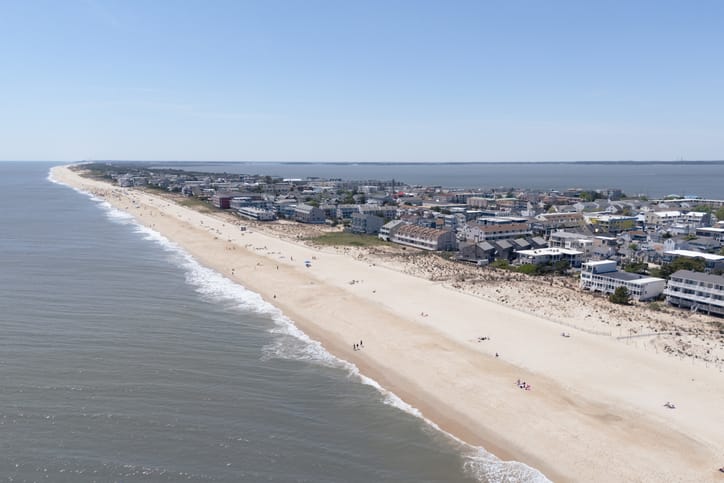 Dewey Beach, Delaware in early May, with a few beachgoers beginning to appear on the beach