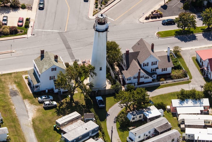 Aerial view of lighthouse in Fenwick Island, DE